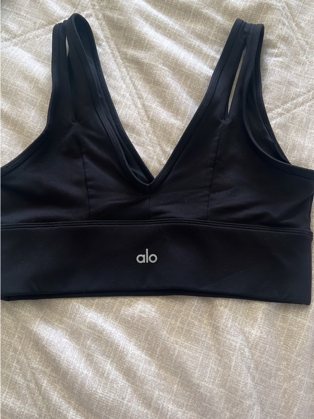 ALO Yoga Black V-Neck Double-Strap Sports Bra